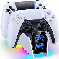 Kytok PS5 Controller Charger with RGB LED Light for PS5 Console, PS5 Charging Dock Station Accessories for Playstation 5 Controller Dualsense Edge, PS5 Controller Charger Station with Charging Cable
