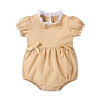 Baby Bunny Outfit Newborn Infant Baby Girls Short Sleeve Plaid Bowknot Preppy Style Baby Girl Clothes Coats (Yellow, 12)