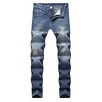 Andongnywell Men's Slim Fit Black Stretch Destroyed Denim Pants Skinny Fit Stretchy Distressed Jeans Ripped Trousers
