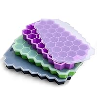 Ice Cube Trays for Freezer with Lid-Silicone Ice Cube Tray with Lid Ice Maker 3 Pack Multicolor, Easy-Release Reusable Ice Cube Coffee Scoop for Coffee Bar Accessories