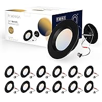 12 Pack 5/6 Inch Black LED Can Lights Retrofit Recessed Lighting, 5CCT 6 Inch Recessed Lights Selectable 2700K-6000K Dimmable, 12W=75W, 1200LM Downlight with Metal Smooth Trim-ETL and Energy Star