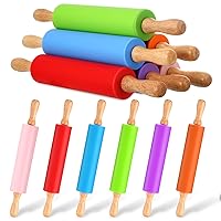 6 Pcs Small Rolling Pin Kids 12 Inch Mini Rolling Pin Silicone Rolling Pins for Baking Non Stick Kids Dough Roller with Wooden Handle for Kitchen Cookie Pastry Fondant Cake 6 Colors