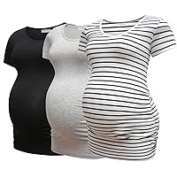 Bearsland Womens Maternity Tshirt 3 Packs Classic Side Ruched Tee Top Mama Pregnancy Clothes