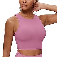 CRZ YOGA Butterluxe Racerback High Neck Longline Sports Bras for Women - Padded Workout Crop Tank Tops with Built in Bra