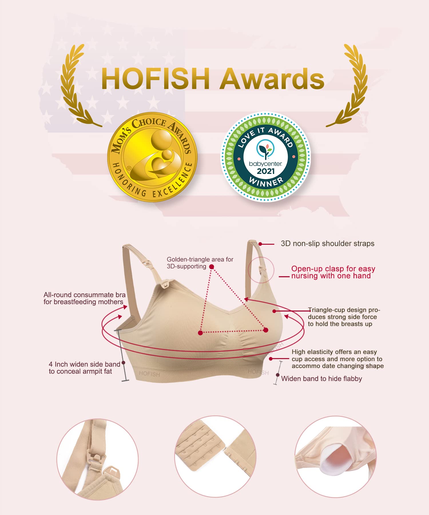 HOFISH 3Pack Full Cup Nursing Bras Seamless Maternity Bras for Easy Breastfeeding with Extra Bra Extenders S-XXL