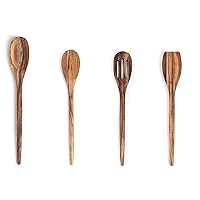 Ironwood Gourmet Acacia Wood Kitchen Utensil, Spatula, Slotted, Long and Regular Spoon, 4-Piece Set, Natural