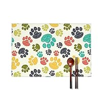 Colorful Doodle Paw Print Placemats Set of 4 Washable Non-Slip Table Mats Heat-Resistant Cloth Placemats for Dining Table