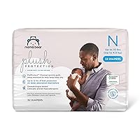 Amazon Brand - Mama Bear Plush Protection Diapers - Size Newborn, 32 Count, Hypoallergenic Premium Disposable Baby Diapers, White and Cloud Dreams