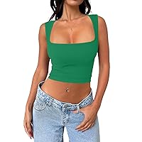 Women's Sleeveless Ribbed Crop Top Seamless Square Neck Going Out Workout Tank Top