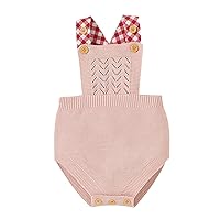 Newborn Infant Baby Knit Romper Cotton Sleeveless Boy Girl Solid Sweater Clothes Baby Plaid Strap Bodysuit
