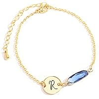 MignonandMignon Personalized Initial Birthstone Bracelet Friendship Birthday Gift For Her Gold Jewelry - 2HCBR-LBS