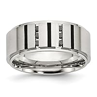 Stainless Steel Black IP-plated/Black Diamonds 9mm Matte Brushed Finish Men's Wedding Band Ring (.15 cttw.)