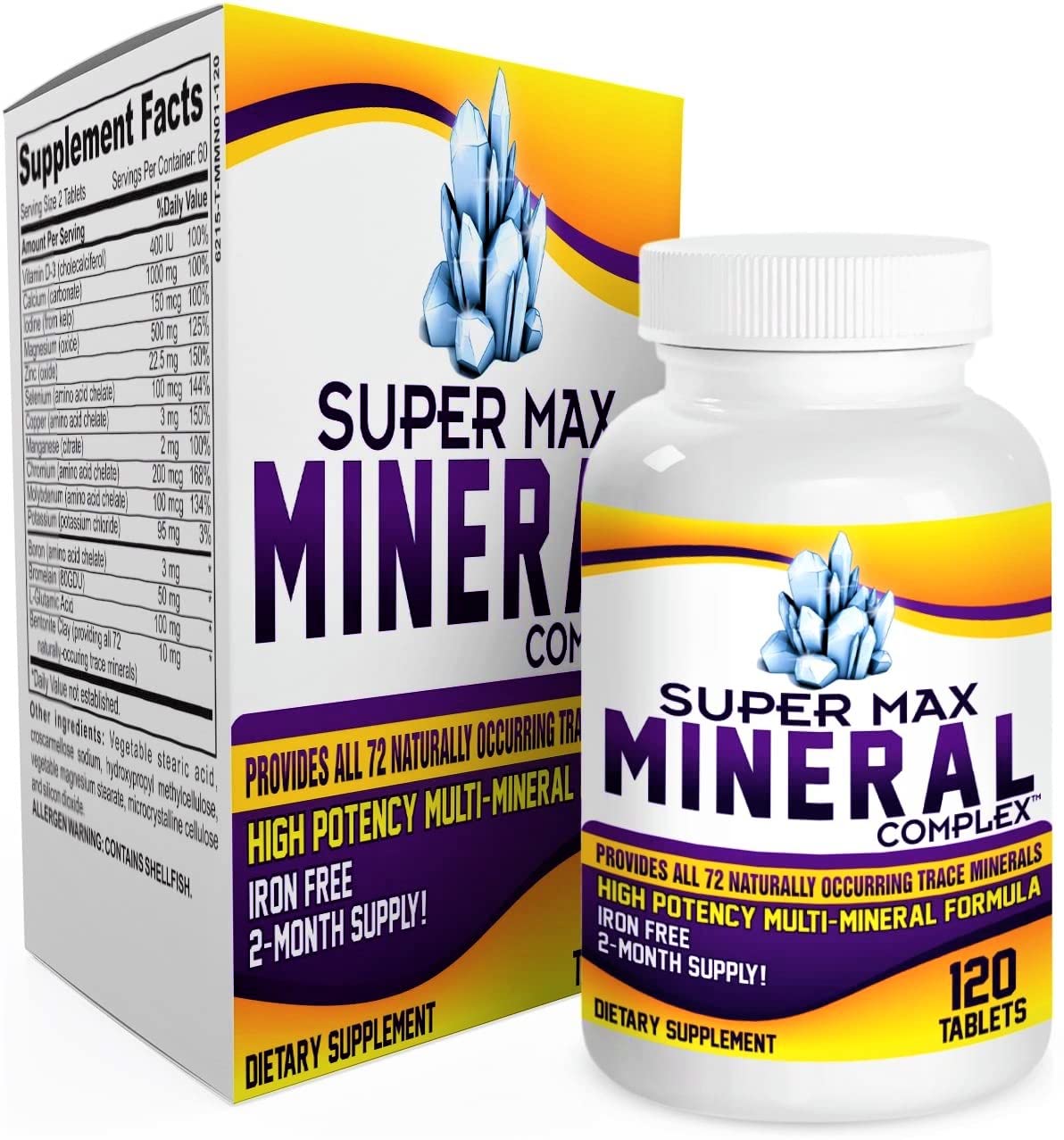 2-Month Multimineral Supplement (Iron Free) with 72 Trace Minerals - Natural Multiminerals - High Potency Multi Mineral Supplements All-in-1 Formula - 120 Tablets