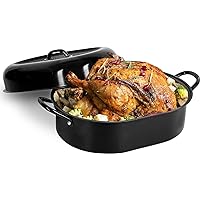 Granitestone 18.8 Inch XL Turkey Roaster Pan with Lid - Ultra Nonstick Turkey Pan for Oven with Grooved Bottom for Basting, Large Roasting Pan for Oven Serves 6-12 People, Dishwasher Safe, PFOA Free