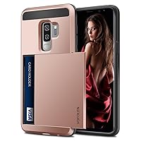 Vofolen Sliding Cover for Galaxy S9 Plus Case Wallet Credit Card Holder ID Slot Hidden Pocket Heavy Duty Protection Rugged Bumper Protective Hard Shell Armor Case for Samsung Galaxy S9 Plus Rose Gold