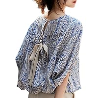 MARIA MARFA 4S-M22 Women's Dolman Blouse, All Pattern, Spring, Summer, Top, Loose, Large, Back Ribbon