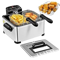Deep Fryer with Basket, 5.3QT/21Cup Electric Oil Fryer for Home Use, 1700w Stainless Commercial Countertop Fryers w/View Window/Timer Control/Temperature Knob, Small Fat Fryer for Chicken