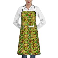 Fruit Rainbow Print Novelty Kitchen Apron with Pockets for Women Cooking Baking Gardening Adjustable