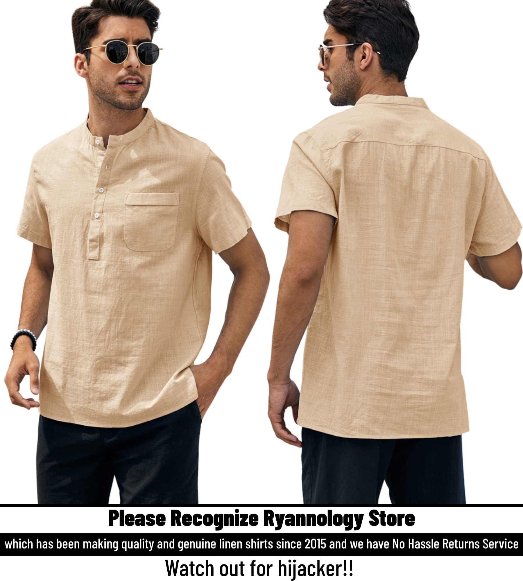Buy Enjoybuy Men's Linen Henley Shirts Summer Beach Short Sleeve