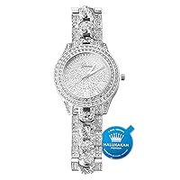 Halukakah Diamond Gold Watch for Men - THE CUBAN LINK - Iced Out Men's 18k Real Gold/Platinum White Gold Plated Cuban Chain Band Quartz Wristband 9.5