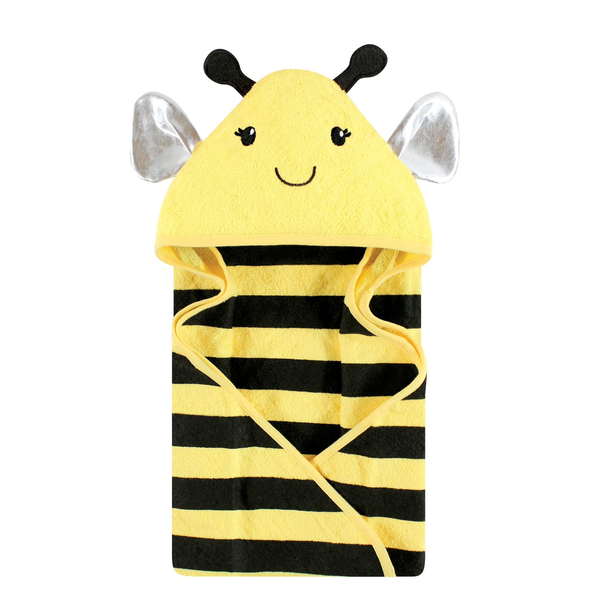 Hudson Baby Unisex Baby Cotton Animal Face Hooded Towel, Yellow Bee, One Size