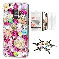 STENES Sparkle Case Compatible with Samsung Galaxy J7 (2018) - Stylish - 3D Handmade Bling Ballet Girls Mask Heart Flowers Design Cover Case with Screen Protector [2 Pack] - Pink