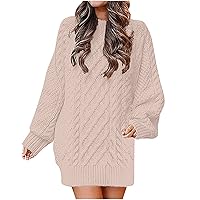 Sweater Dress Long Sleeve Chunky Sweater Pullover Dress Women Trendy Cable Jumper Dresses Solid Loose Long Sleeve Fall Winter Mini Dress Suéter Corto De Invierno Pink