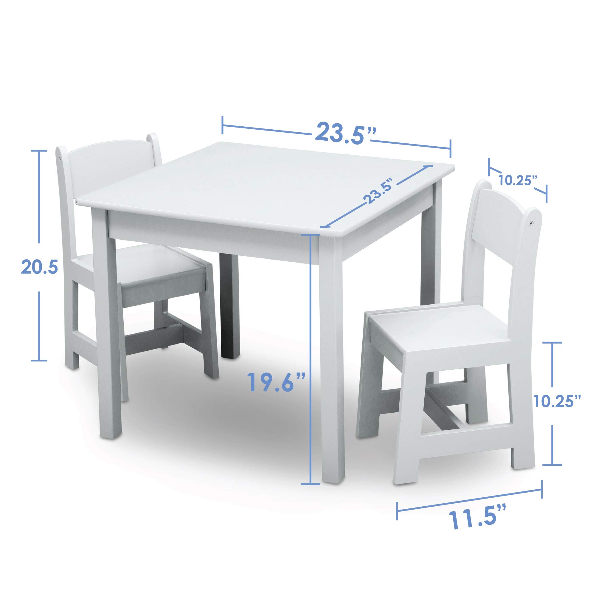 Delta Children MySize Kids Wood Table and Chair Set (2 Chairs Included) - Ideal for Arts & Crafts, Snack Time, & More - Greenguard Gold Certified, Bianca White, 3 Piece Set