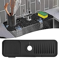 Kitchen Splash Guard for Sink,Silicone Sink Faucet Mat Splash Guard,Faucet Absorbent Sink Protectors Mat(Black 17.5