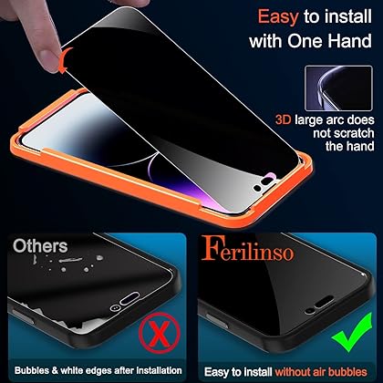 Ferilinso [3+3 Pack] for Apple iPhone 14 Pro Max Privacy Screen Protector Tempered Glass Accessories 3 Pack 9H Anti Spy Privacy Screen For iPhone 14 Pro Max 3 Pack Camera Lens Protector