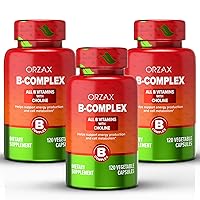 ORZAX Vitamin B Complex with Pack of 3 - Supplements for Women & Men with Choline, Inositol - Balanced Energy Metabolism - Immune & Nerve Health (120 Veg Capsules)
