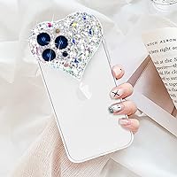 Compatible with iPhone 14 Pro Max Case Clear Luxury 3D Sparkle Bling Glitter Rhinestone Diamond Love Heart Camera Protection Protective Cover Soft Silicone Cover for Women Girls, Big Diamonds