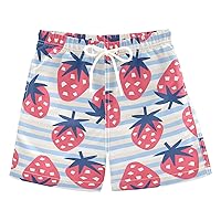 Strawberry Blue Stripe Boys Swim Trunks Swim Beach Shorts Baby Kids Swimwear Board Shorts Pool Essentials,2T