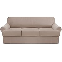 4 Pieces Sofa Covers Stretch Couch Covers for T Cushion Sofa Slipcovers Soft Furniture Covers with 3 Individual T Cushion Shape Seat Covers (Khaki, Sofa)
