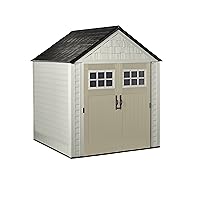 Rubbermaid 7 x 7 Foot Durable Weatherproof Resin Outdoor Storage Shed for Garden Tool and Lawn Machinery Organization, Sandstone