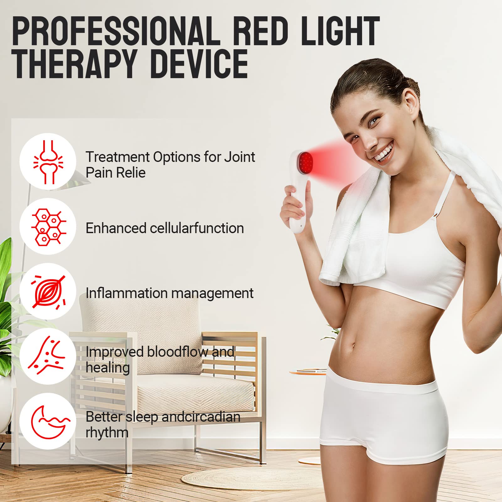 Red Light Therapy, Holsn Infrared Red Light Therapy Device for Body Targets Joint and Muscles Directly for Pain Relief, 650 nm & 808nm Red Light Therapy Wand