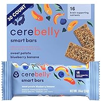 Cerebelly Toddler Snack Bars – Organic Sweet Potato Blueberry Banana Smart Bars (Pack of 30), Healthy Snack Bars for Kids - 16 Brain-supporting Nutrients from Superfoods - Made with Gluten Free Ingredients, Nut Free, No Added Sugar, Organic Whole Grain Nutrition Bars with Veggies & Fruit