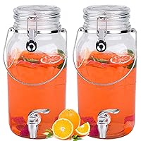 Eleganttime 1 Gallon Glass Drink Dispensers for Parties,2 Pack Beverage Dispenser With Spigot,Laundry Detergent Dispenser Punch Bowls Juice Water Dispenser for Parties