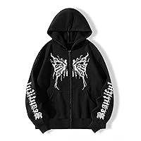 Sweatshirt for Women Butterfly and Letter Graphic Zip Up Thermal Lined Hoodie Sweatshirt for Women (Color : Black, Size : Medium)