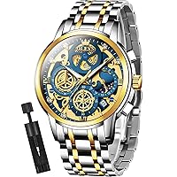 OLEVS Skeleton Watches for Men Analogue Quartz Multifunctional Chronograph Waterproof Luxury Fashionable Luminous Wristwatches for Men