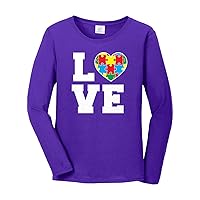 Threadrock Women's Autism Awareness Love Puzzle Heart Long Sleeve T-Shirt