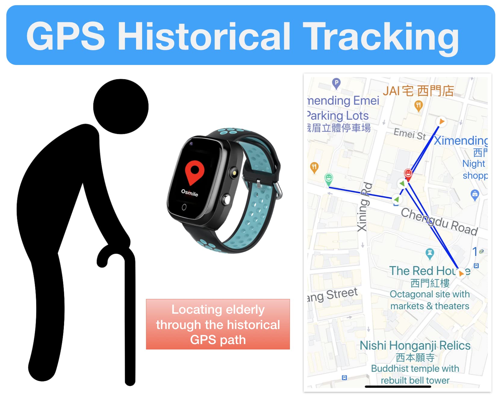 Osmile ED1000 GPS Tracker for People with Dementia, Autism, and Other Disabilities (Anti-Lost GPS Watch for Elderly & Kids with Fall Alert, SOS Button, GPS Tracking, Geo-Fencing Functions) (L)