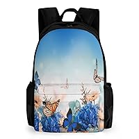Butterfly Daisy Hydrangea Flower Travel Laptop Backpack for Men Women Casual Basic Bag Hiking Backpacks Work