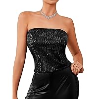 OYOANGLE Women's Sparkling Sequin Strapless Tube Top Glitter Sleeveless Party Clubwear Crop Tops
