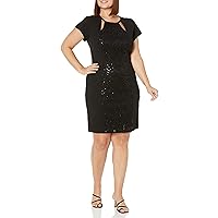 S.L. Fashions Women's Plus Size Short Sheath Lace Panel Dress with Cutout