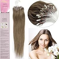 16''-26''Straight Micro Loop Remy Human Hair Extensions with Silicone Ring Bead Ombre Mixed Colors 100s(20''0.5g/s,#08 Chesnut Brown)