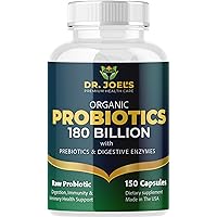 Organic Probiotics 180 Billion CFU - 40 Strains Vegan Probiotics + Prebiotics + Digestive Enzymes - Gut & Immune Health - 100% Pure, Maximum Potency & Shelf Stable - Made in the USA
