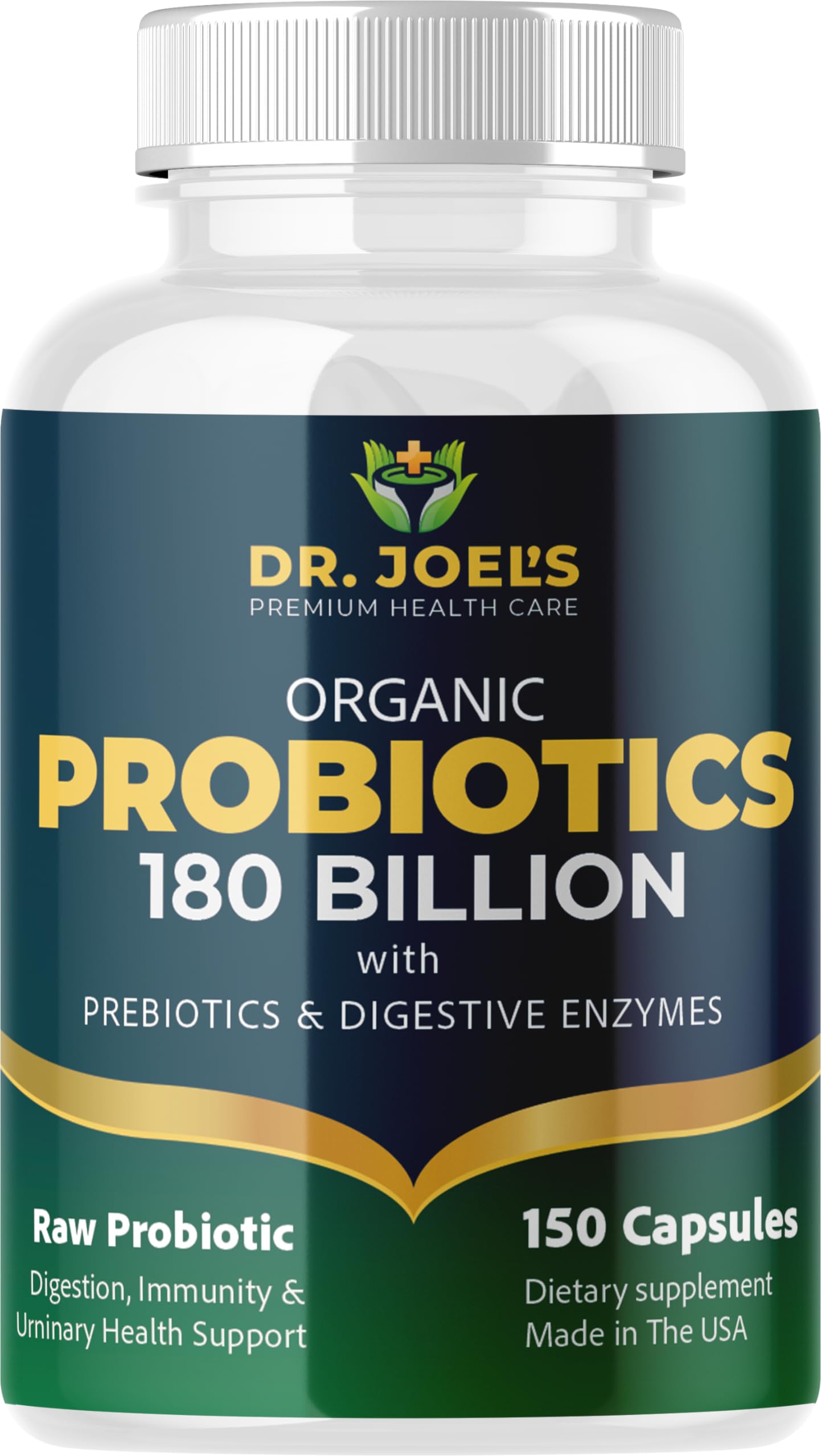 Organic Probiotics 180 Billion CFU - 40 Strains Vegan Probiotics + Prebiotics + Digestive Enzymes - Gut & Immune Health - 100% Pure, Maximum Potency & Shelf Stable - Made in the USA