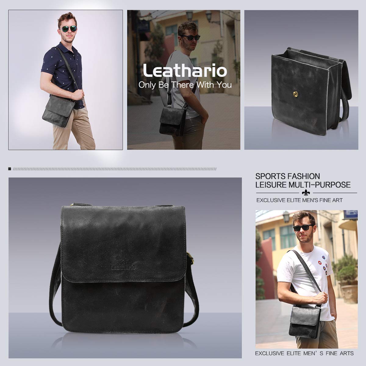 Leathario men's crossbody bag Leather shoulder bag for men small messenger Retro Satchel Sling Travel Work