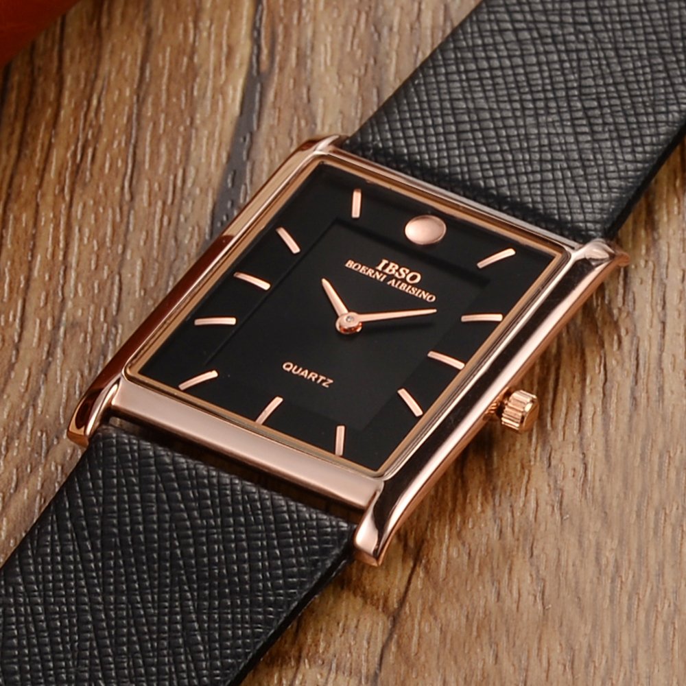 IBSO Men Watches 7MM Ultra-Thin Rectangle Dial Watch Classic Quartz Wristwatch